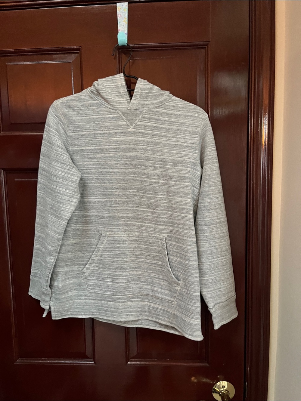 Lands' End Men's Gray Striped Crewneck Hoodie Sweater